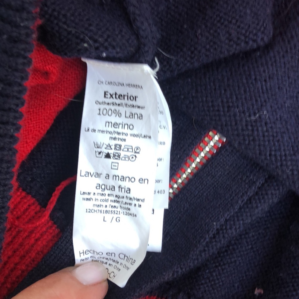 Carolina Herrera Black Zip-Up Sweater with Red Trim